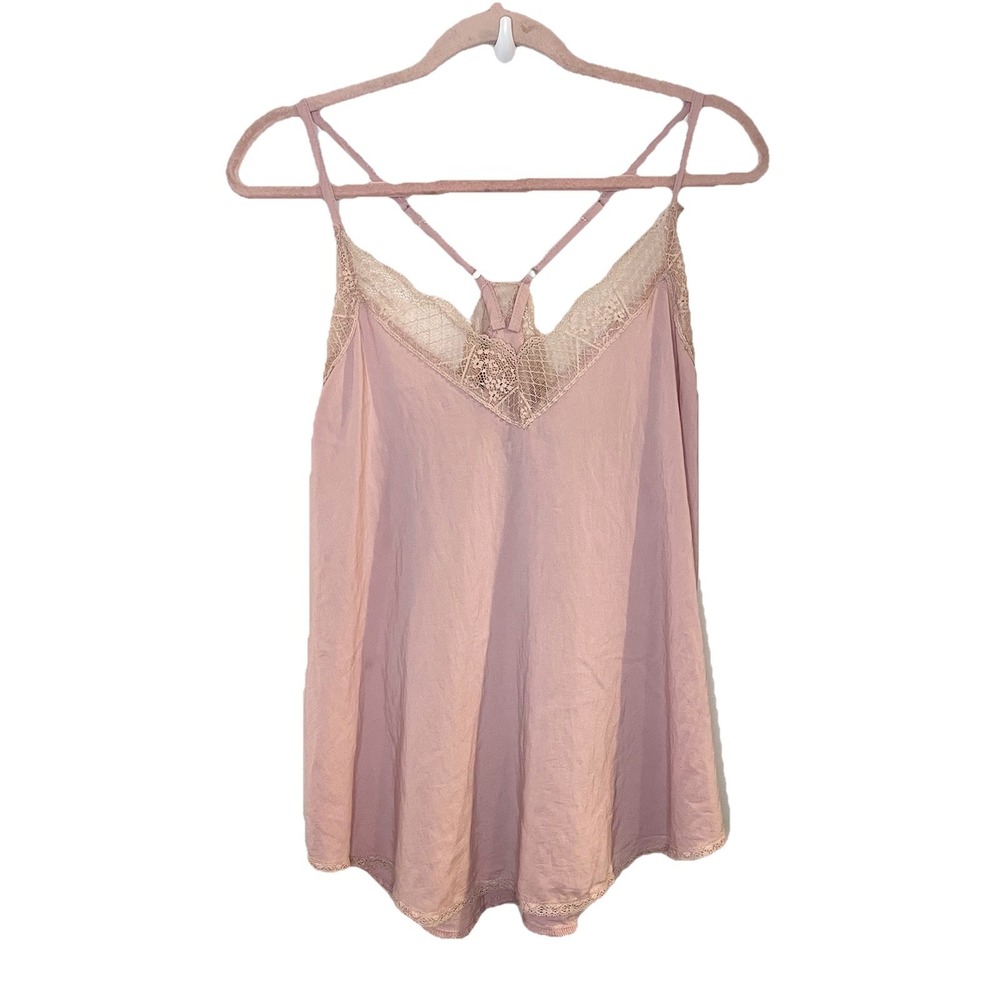 Built By Dreamers Pink Lace Trim Camisole Top Women L Feminine Delicate Blouse